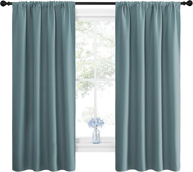 NICETOWN Greyish Blue Blackout Curtains Panels for Window, Thermal Insulated Rod Pocket Blackout Drapes/Draperies for Living Room (2 Panels, W42 x L63 inches)