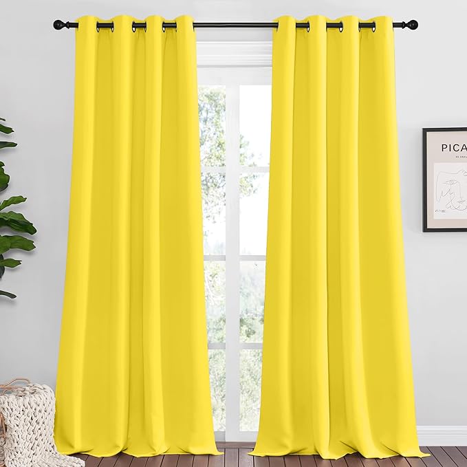 NICETOWN Bright Yellow Curtains 108" Long for Office, 55" Wide, 2 Pieces, Dining Room, Guest Room, Sound Reducing Heat and Cold Block Curtain Panels for Modern Room Decorative