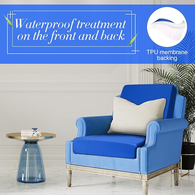 Newwiee Set of 4 Stretch Patio Cushion Covers Sofa Couch Seat Chair Slipcovers Cushion Cover Replacement Furniture Protector for Pets Washable(Royal Blue,Seat Cover,Solid)