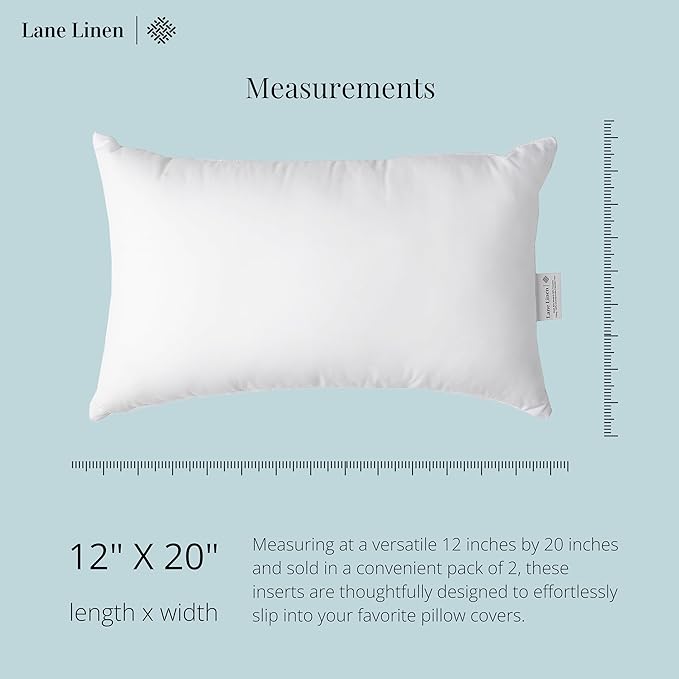 LANE LINEN 12x20 Pillow Insert - Set of 4 White Decorative Pillow for Sofa Bed, Fluffy Pillow Inserts for Throw Pillow Covers, Throw Pillows for Bed, Couch Pillows for Living Room, Bed Pillows