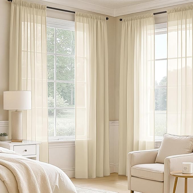 MIULEE Cream Sheer Curtains 84 Inches Long, 4 Panels Set, Light Filtering Rod Pocket Voile Drapes for Living Room and Bedroom, Airy Soft Fabric Window Treatments, 42 x 84 Inches