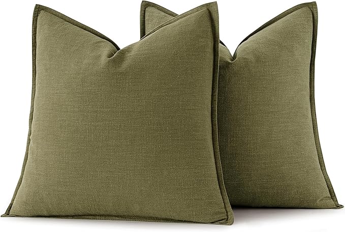 MIULEE Decorative Linen Euro Sham Pillow Covers 24x24 Inch Green Boho Farmhouse Neutral Couch Throw Pillows for Bed Pack of 2 Accent Outdoor Pillowcase Modern Sofa Cushion Livingroom Home Decor