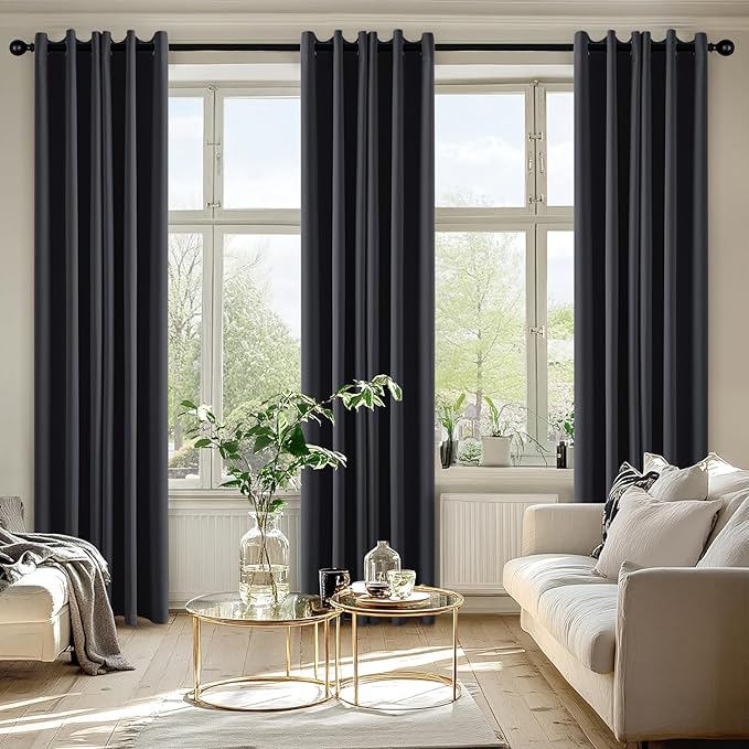 MIULEE Dark Grey Blackout Curtains for Bedroom Living Room 84 Inches Long 2 Panels, Thermal Insulated Room Darkening Drapes Solid Grommet Noise Reduction Light Blocking Window Treatments 50x84 Inch