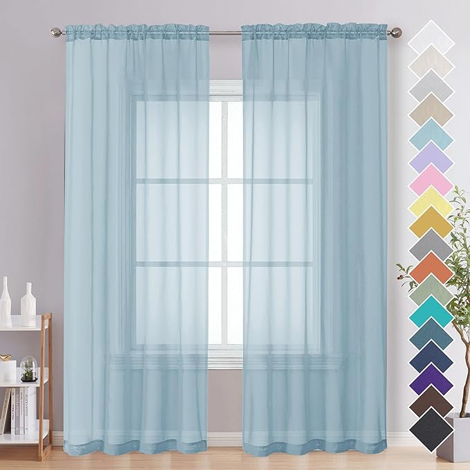 OVZME Sky Blue Sheer Curtains 84 Inches Long 2 Panels - Soft Light Filtering Window Sheer Panels for Living Room/Bedroom, Top Dual Rod Pocket, 1 Pair, Each 42Wx84L Inches