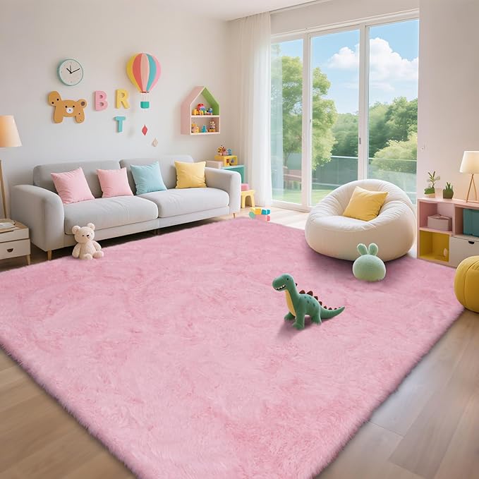 Large Shag Area Rugs for Living Room Bedroom,Big Ultra Soft Fluffy Pink Area Rugs for Dorm,Indoor Carpet Nursery Rugs for Kids Girls Room Home Decor (Pink, 10X14 Feet)