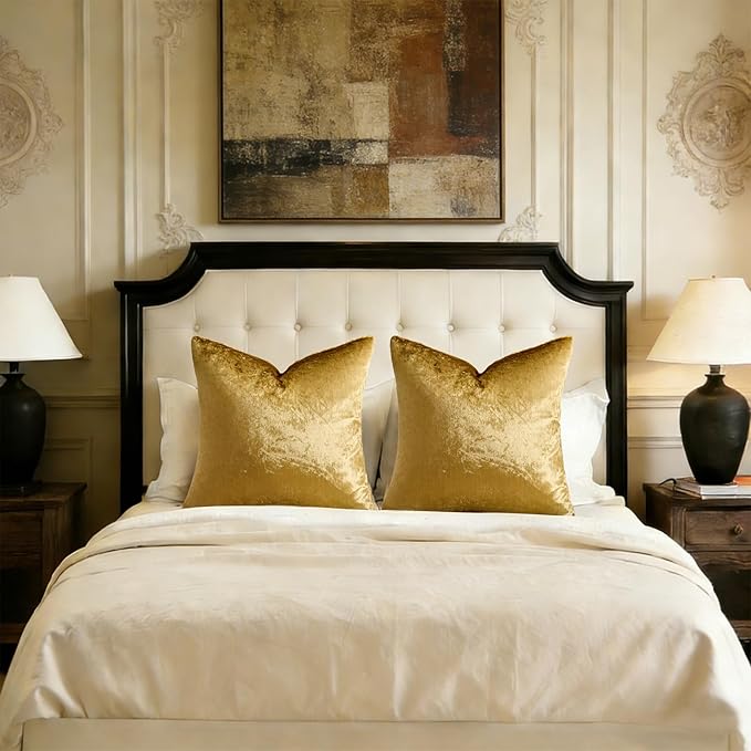 GIGIZAZA Gold Velvet Pillow Covers 26x26, Pack of 2 Throw Pillows Square Covers Modern Decorative Big Pillows Cases for Living Room Couch Vintage Cushion Covers