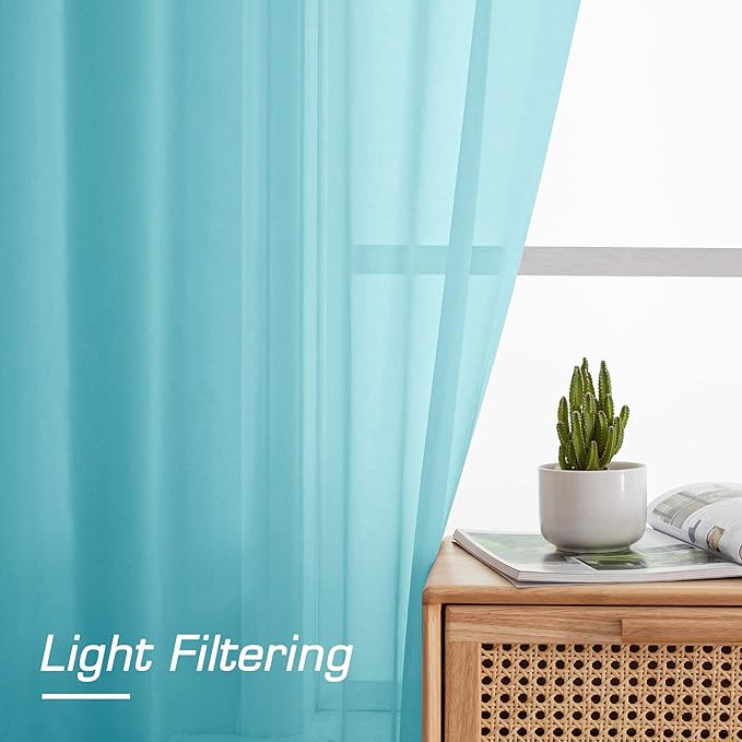 OWENIE Aqua Kitchen Sheer Curtains for Bedroom Living Room 45 Inch Length, Bedroom, Soft Solid Light Filtering Voile Short Sheer Curtain for Small Window, 42" W x 45" L, Aqua