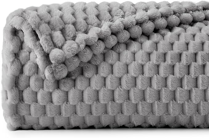 BEDELITE Fleece Blanket, Large King Size for Bed, 3D Jacquard Decorative Grey Fuzzy Blanket, Soft and Cozy Warm Plush Fluffy Throw All Seasons Suitable, 108x90Inches