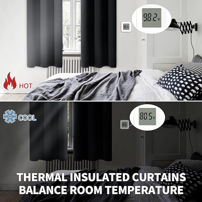 BGment Blackout Curtains for Bedroom - Grommet Thermal Insulated Room Darkening Curtains for Living Room, Set of 2 Panels (38 x 63 Inch, Black)
