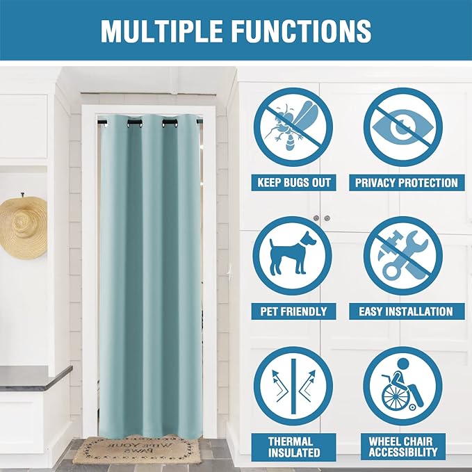 H.VERSAILTEX Doorway Curtain Blackout Closet Door Curtain Room Divider Window Treatment Curtain for Bedroom Thermal Insulated Privacy Drape Soundproof Grommet, 42 x 80 inches, 1 Panel, Mineral Blue