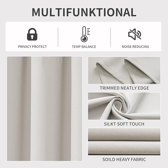 Joydeco Blackout Curtains 95 Inch Length 2 Panels Set, Thermal Insulated Long Curtains& Drapes 2 Burg, Room Darkening Grommet Drapes for Living Room Bedroom Window (Natural, W52 x L95 Inch,)