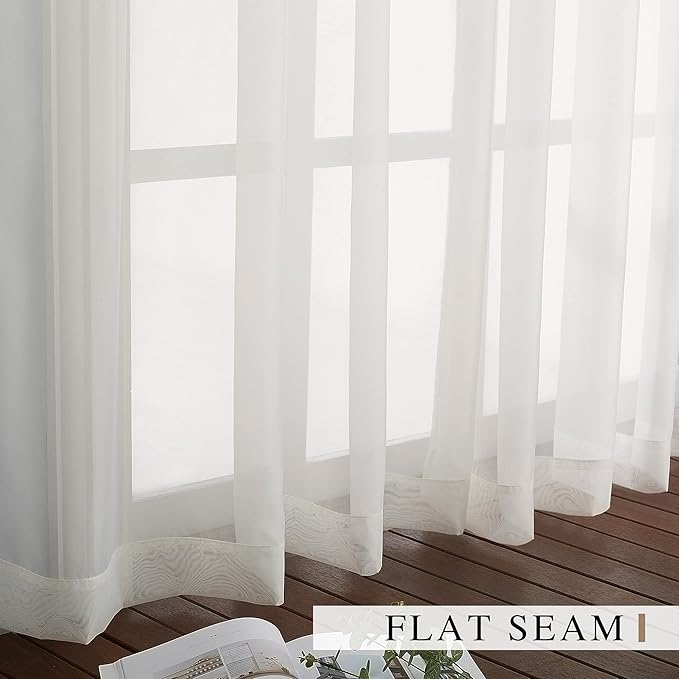 NICETOWN Beige Sheer Curtains Airy & Elegant for Windows, Grommet Top Soft Voile Textured Window Treatments Light Filter for French Door/Bedroom/Living Room, W37 x L84, 1 Pair