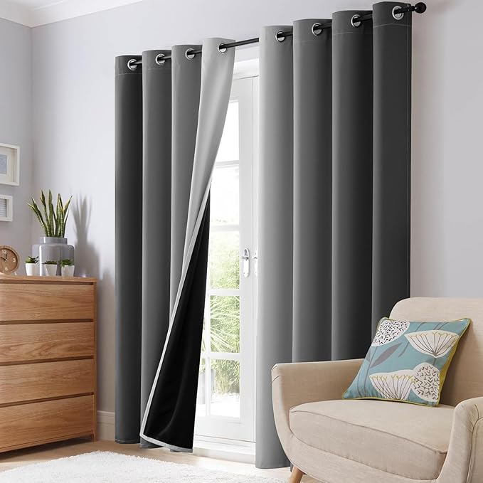 SimpleHome 100% Blackout Ombre Room Darkening Curtains for Living Room, Light Blocking Grey to Greyish White Thermal Insulated Grommet Window Drapes for Bedroom, 2 Panels, 52x90 inches Length