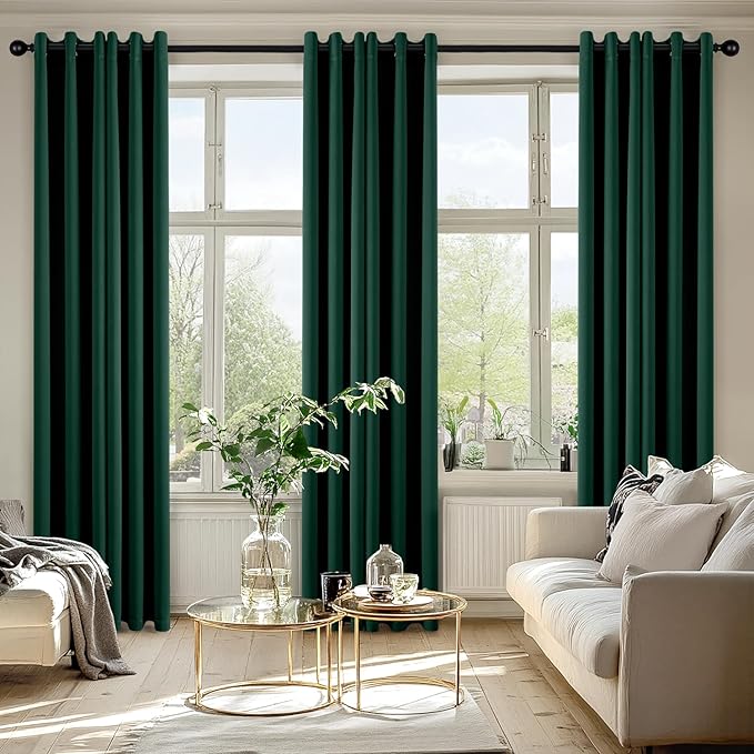 MIULEE Hunter Green Blackout Curtains for Bedroom Living Room 72 Inches Long 2 Panels Set, Thermal Insulated Room Darkening Drapes Solid Grommet Emerald Green Christmas Curtains W40 x L72 Inch