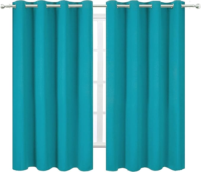 LEMOMO Teal/Turquoise Kids Blackout Bedroom Curtains/52 x 63 Inch/Set of 2 Panels Thermal Insulated Living Room Curtains