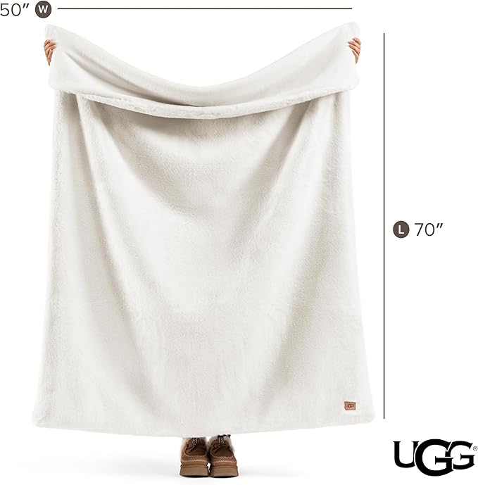 UGG Euphoria Faux Fur Throw Blanket, Warm Fluffy for Couch or Bed, Luxury Bedroom Decor, Blankets, Machine Washable, 50-inch x 70-inch, White Snow