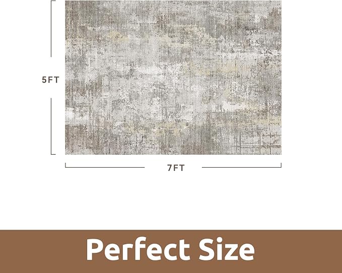 5 x 7 Area Rugs for Living Room, Machine Washable Non Slip Rug Ultra Soft Low Pile Indoor Carpet Modern Abstract Rugs for Bedroom Office Room Dining Room Beside, Beige