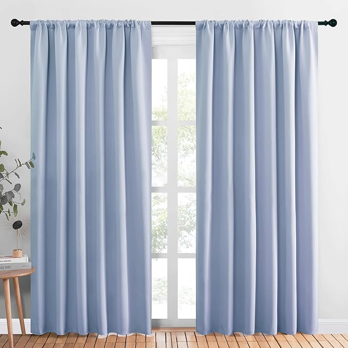 NICETOWN Room Darkening Curtains for Bedroom, Vintage Blue, Set of 2 Panels, 62 x 84 Inch, Triple Weave Home Decoration Thermal Insulated Solid Drapes for Patio Door