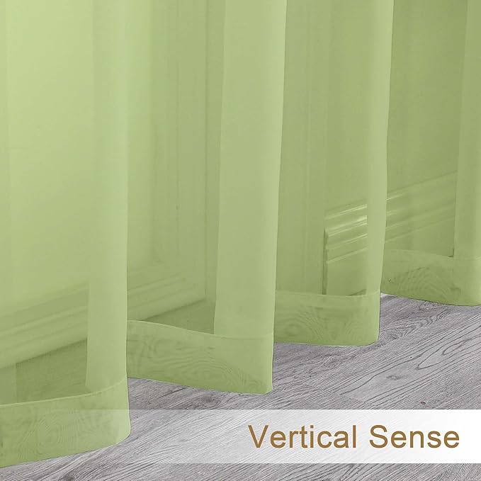 Chyhomenyc Sheer Curtains 108 Inch Length 2 Panels Set, Extra Long Light Filtering Solid Voile Window Drapes for Living Room Bedroom, 42Wx108L, 9FT Length, Set of 2, Lime