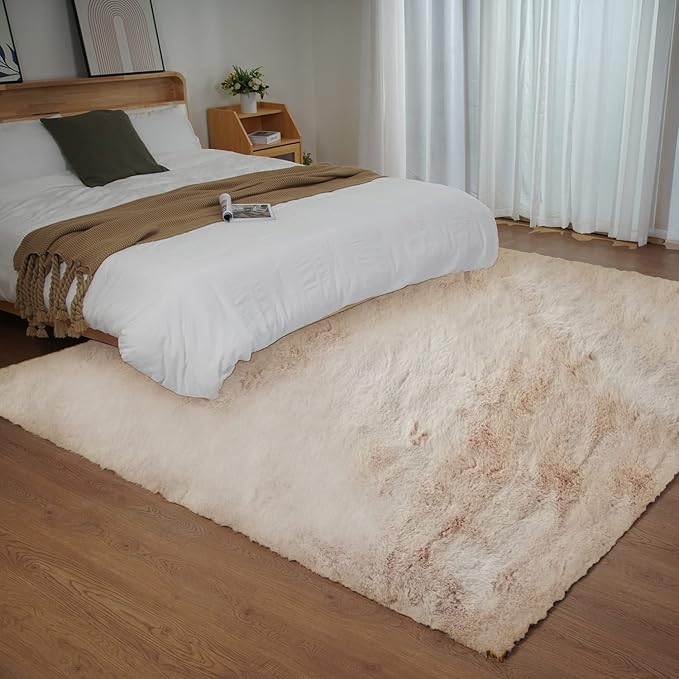 Ghouse Ultra Soft Faux Rabbit Fur Rug 5x7, Machine Washable Area Rugs for Bedroom Fluffy Rugs for Living Room, no-Shedding Carpet Sheepskin Rug Light Brown Beige