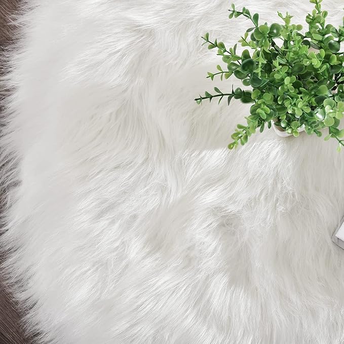 Latepis 10x14 Area Rugs White Faux Fur Washable Super Large Rug for Living Room Fluffy Shag Bedroom Rug Sheepskin Rugs for Sofa Office Entertainment Room, Rectangle