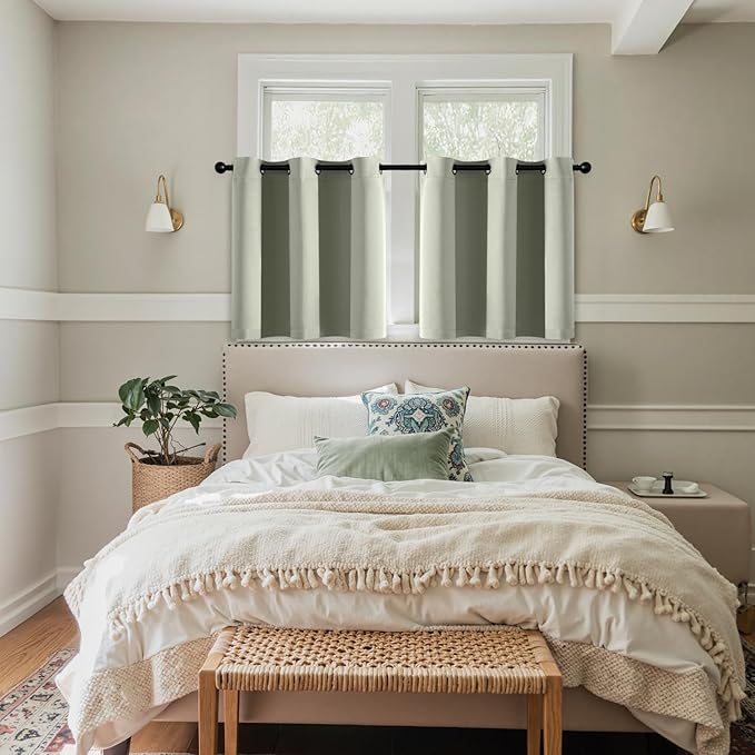 MIULEE Short Curtains for Windows - Sage Green Blackout Half Window Curtains Thermal Insulated Privacy Drapes for Kitchen Bedroom Bathroom Grommet Top Small Basement Tiers W40 x L36 Inch 2 Panels