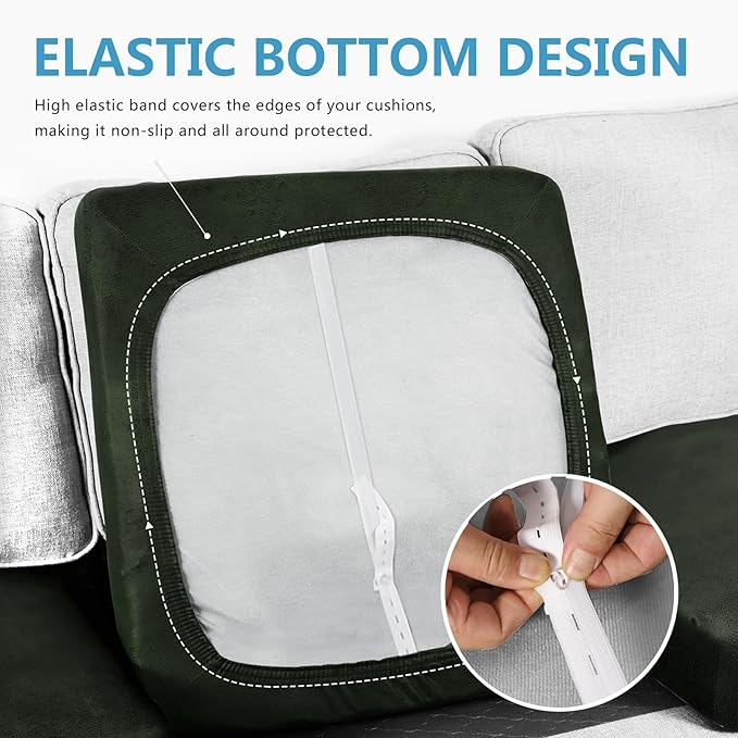 Leather Look Couch Cushion Covers Sofa Seat Slipcovers Sets Couches Furniture Protector for Sectional Armchair Loveseat Pets Kids Stretch Spandex Fabric (2 Cushion Loveseat, Army Green)