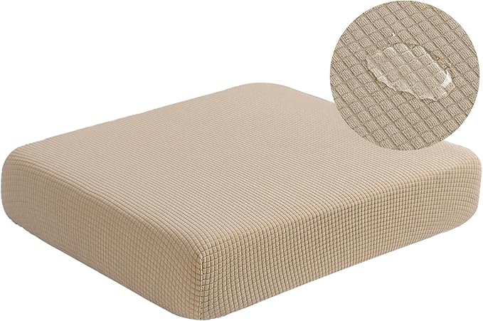 Water Repellent Sofa Cushion Covers, Stretch Sofa Seat Covers, Furniture Protector for Pets with Elastic Bottom, Non Slip, Washable (Loveseat Cushion, Sand)