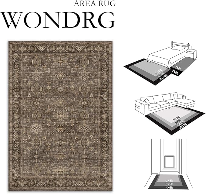 4x5 Washable Area Rug for Living Room Bedroom Vintage Brown Soft Low Pile Carpet Traditional Retro Non Slip Throw Rug for Dining Room Entryway Indoor Dorm Kitchen