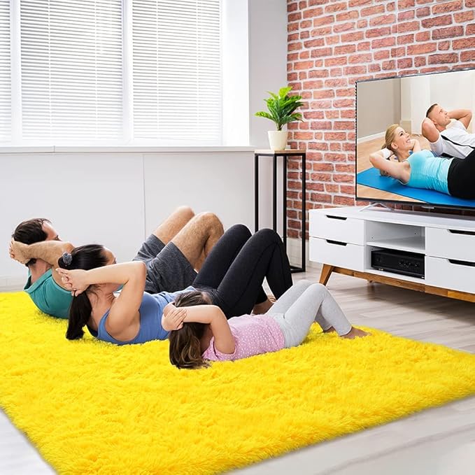 Amearea Premium Soft Fluffy Rug Modern Shag Carpet, High Pile, Solid Color Plush Rugs for Bedroom Dorm Room Teen Apartment Decor, Comfortable Indoor Furry Carpets, Yellow 3x5 Feet