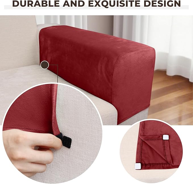 Couch Arm Covers 2 Pcs Sofa Armrest Covers Stretch Couch,Armrest Cover for Chairs Scratch-Resistant Sofa Arm Cover Armchair Slipcovers,Christmas Red