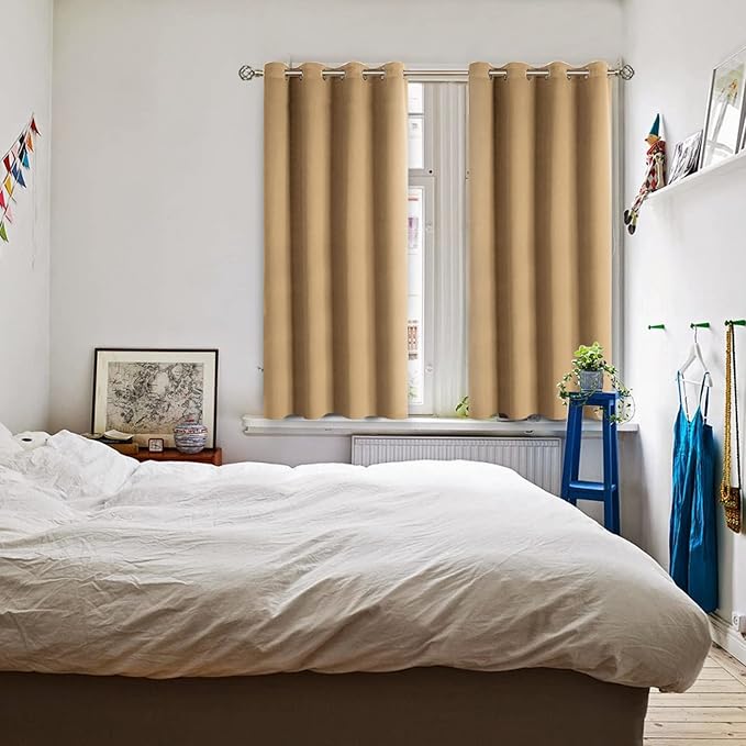 BGment Blackout Curtains for Living Room - Grommet Thermal Insulated Room Darkening Curtains for Bedroom, 2 Panels of 52 x 45 Inch, Khaki