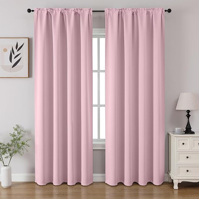 CUCRAF Light Pink Blackout Curtains 96 inch Length 2 Panels Set, Rod Pocket Room Darkening Drapes for Bedroom Living Room, Insulated Thermal Light Blocking Window Curtain (W52 x L96 Inch)