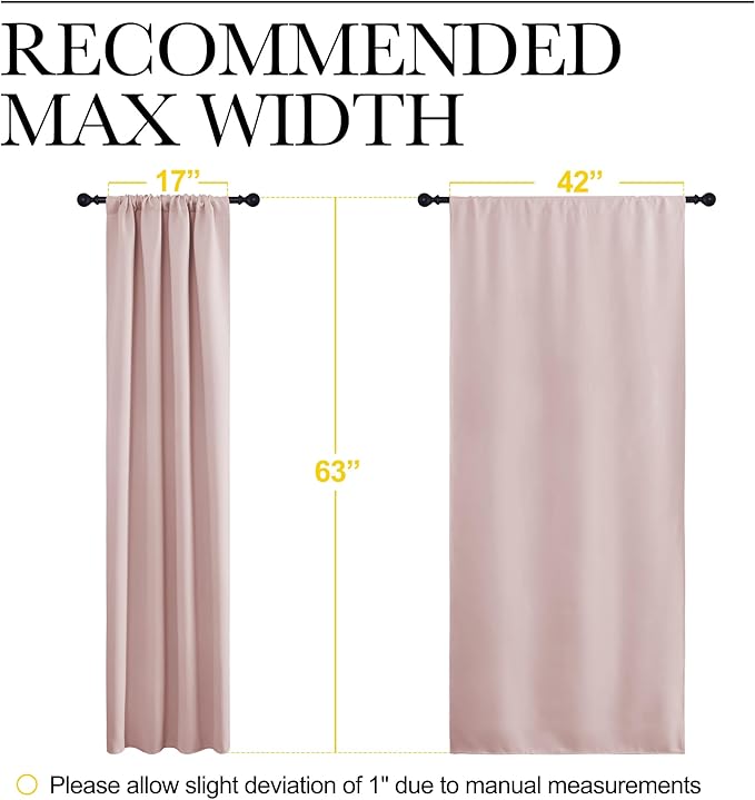 NICETOWN Blackout Curtains for Living Room, Blush Pink, 2 Panels, 42 by 63, Darkening Window Curtain Panels, Easy-Care Solid Thermal Insulated Draperies/Drapes for Daughter Room