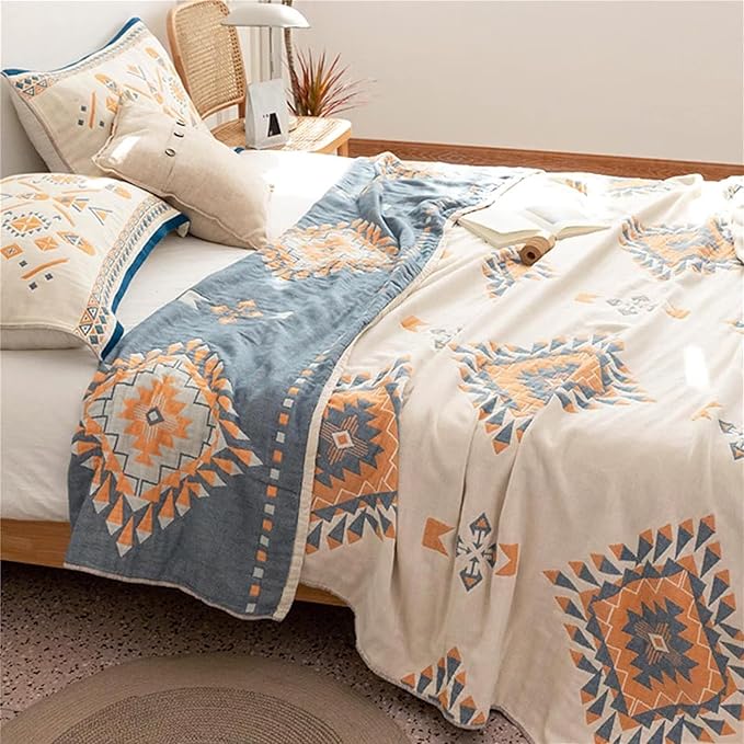 MSGKV Spring Blankets Cotton Throw Blanket 60''x 80'' Muslin Blanket for Couch Bed Chair, Soft Bed Cotton Quilted Boho Quilts Blankets Gifts for Women