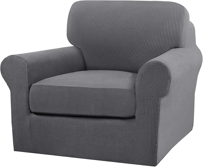 Turquoize 2 Piece Chair Covers Chair Slipcovers for Living Room Armchair Couch Cover Chair Sofa Cover with Individual Cushion Covers Furniture Cover for Chairs Feature Jacquard Fabric (Chair, Gray)
