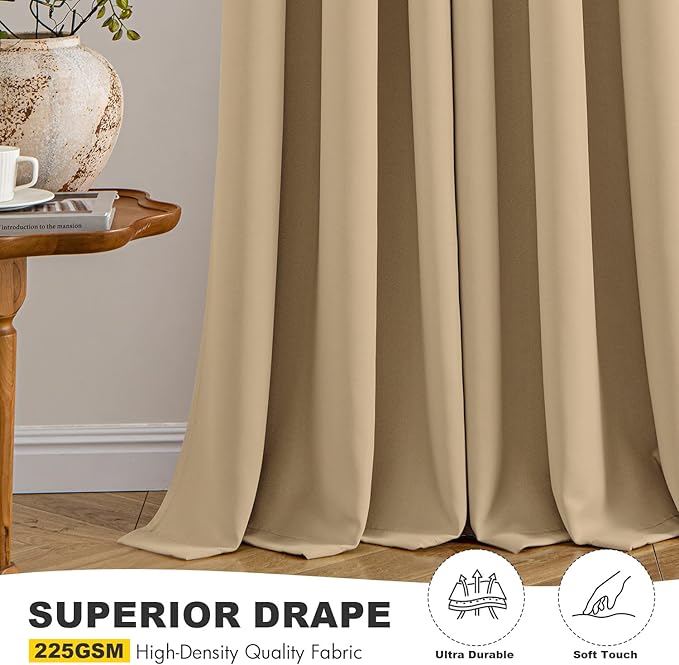 MIULEE Taupe Brown Blackout Curtains for Bedroom Living Room 63 Inches Long 2 Panels, Thermal Insulated Room Darkening Drapes Solid Grommet Noise Reduction Light Blocking Window Treatments 40x63 Inch