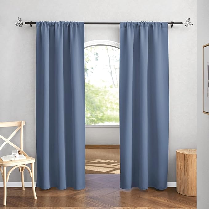 RYB HOME Blackout Curtains for Bedroom 84 inches Long 2 Panels Set, Privacy Thermal Insultaed Sunlignt Heat Blocking Drapes for Nursery Rental Room, Width 42 by Length 84, Stone Blue