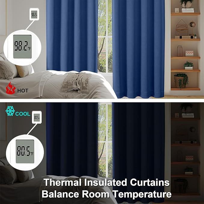 Simplebrand Ava Royal Blue Short Blackout Curtains for Bedroom 54 Inches Long 2 Panels Set, Solid Thermal Insulated, Energy Saving Window Treatment Curtains Blackout Drapes, W40 x L54 Inch, Royal Blue