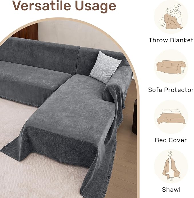 Sectional Couch Covers, 2 Pieces Washable L Shaped Couch Covers Sofa Blanket for Dogs Pet Friendly Sectional Sofa Slipcovers Furniture Covers,71"x 110"+ 71"x 118",(X-Large,Dark Gray)