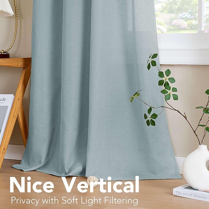 H.VERSAILTEX Living Room Linen Curtains - Semi Sheer, Nickel Grommet, Energy Saving, Light Filtering Window Treatments - Cloud Blue, 2 Panels, 52 x 63 Inch