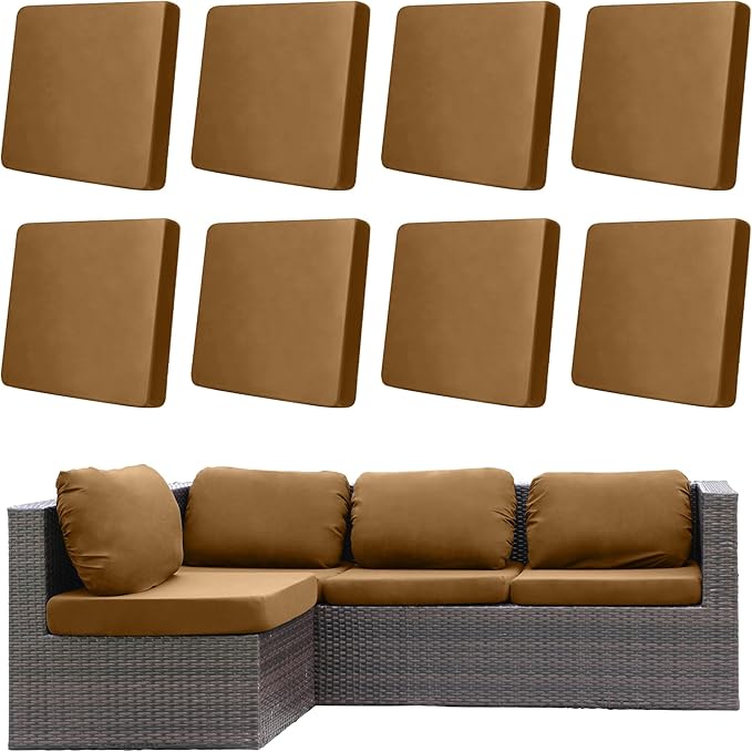 8Pcs Outdoor Cushion Covers, Patio Cushion Covers,Stretch Elastic Slipcovers, Replacement Washable & Reusable Furniture Protector for Patio Couch (Camel Color,Cover Only)