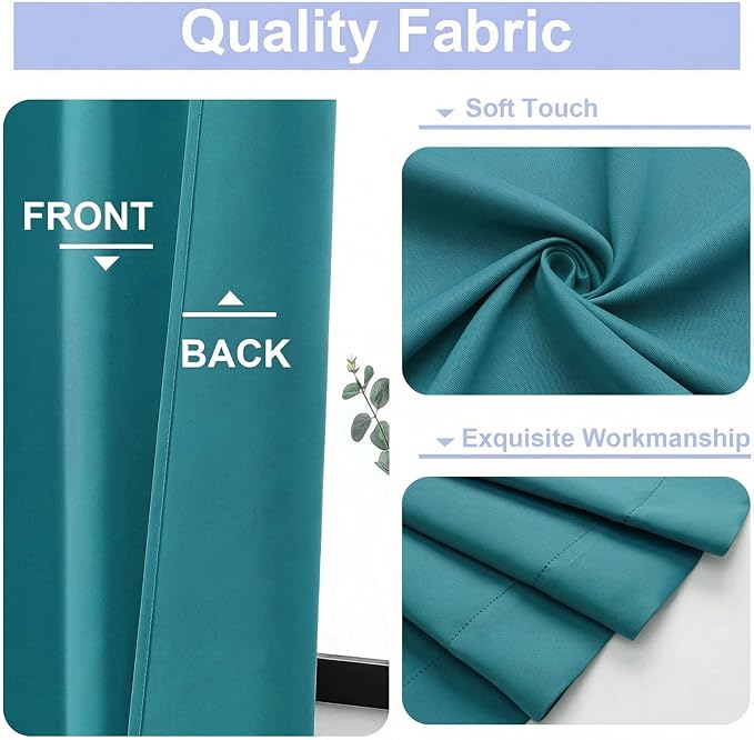 Simplebrand Ava Teal Blackout Curtains for Bedroom 72 Inch Length 2 Panels Set, Privacy Thermal Insulated Rod Pocket Door Window Curtains for Patio French Door Front Door, W40 x L72 Inch