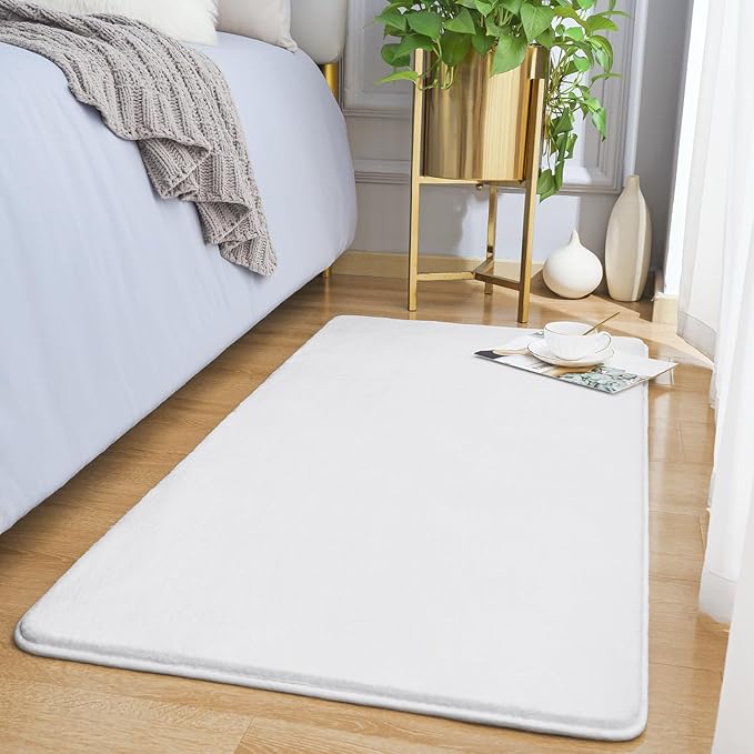 Amearea Modern Washable Runner Rugs, 2x4 Feet White Bedroom Runner Rug, Small Area Rugs for Bedroom Living Room, Non Slip Memory Foam Rug for Hallway Entryway Kids Boys Girls Room Laundry Room