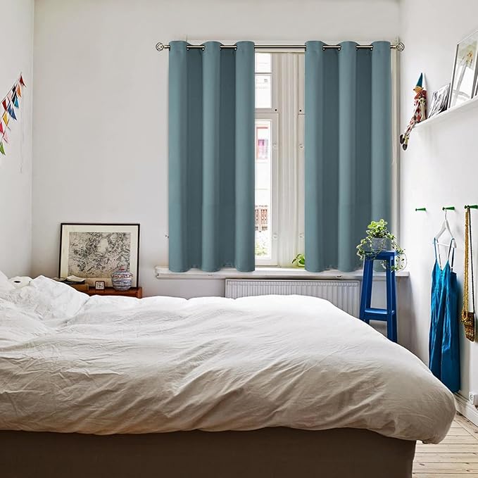 BGment Room Darkening Curtains 45 Inches Long - Grommet Thermal Insulated Drapes Window Treatment Curtains for Bedroom, 2 Panels, 38 x 45 Inch, Stone Blue