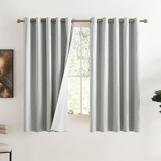 NICETOWN Grey Full Shade Curtain Panels, 62 x 63 inch, Pair of Energy Smart & Noise Blocking Out Blackout Drapes for Dining Room Window, Thermal Insulated Guest Room Lined Window Dressing