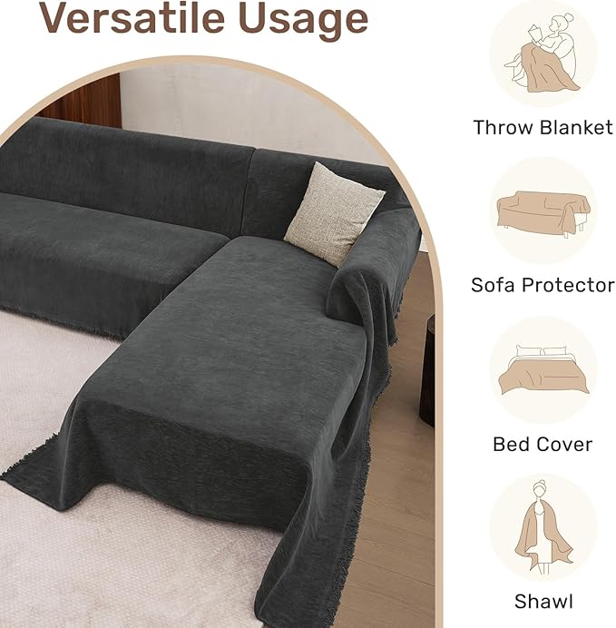 Sectional Couch Covers, 2 Pieces Washable L Shaped Couch Covers Sofa Blanket for Dogs Pet Friendly Sectional Sofa Slipcovers Furniture Covers,71"x 118"+ 71"x 118",(XX-Large,Charcoal Gray)