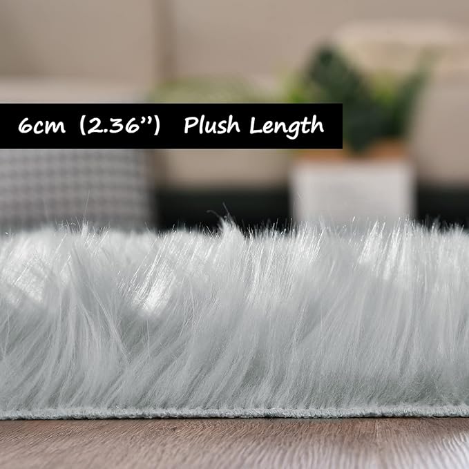 Goolela Fluffy Faux Fur Rug 4x6 Grey Faux SheepskinRug for Bedroom Bedside Fuzzy Furry Plush Soft Rugs for Living Room Home Office Washable Rectangle