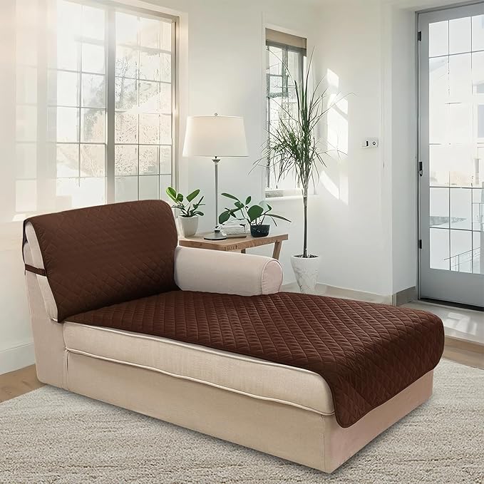 U-NICE HOME Sectional Couch Cover for Dogs Pets Chaise Lounge Reversible Sofa Cover Furniture Protector with Elastic Adjustable Strap, Brown/Beige