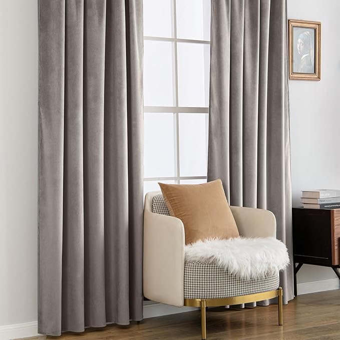 MIULEE Silver Gray Velvet Curtains 84 inches - Luxury Blackout Curtains for Bedroom Living Room Thermal Insulated Super Soft Window Drapes Rod Pocket & Back Tab, W52 x L84 inches, 2 Panels